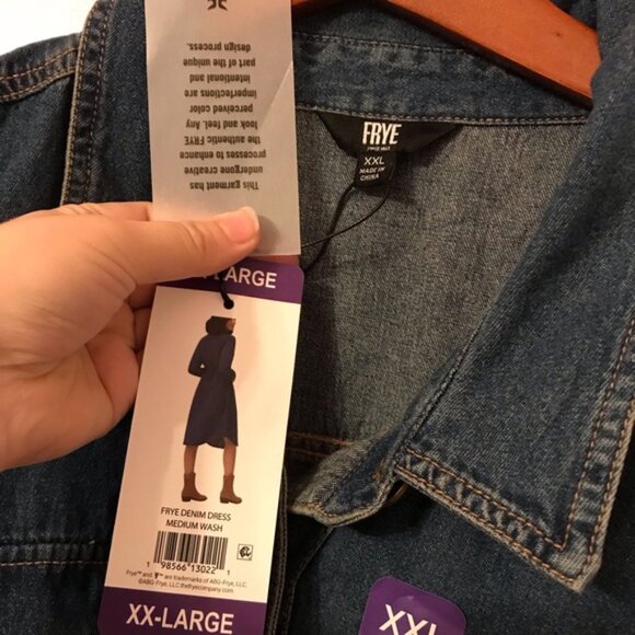 Frye Women’s Tie Belted Denim with Pockets Button-Up Dress Plus Size XXL - Picture 3 of 5